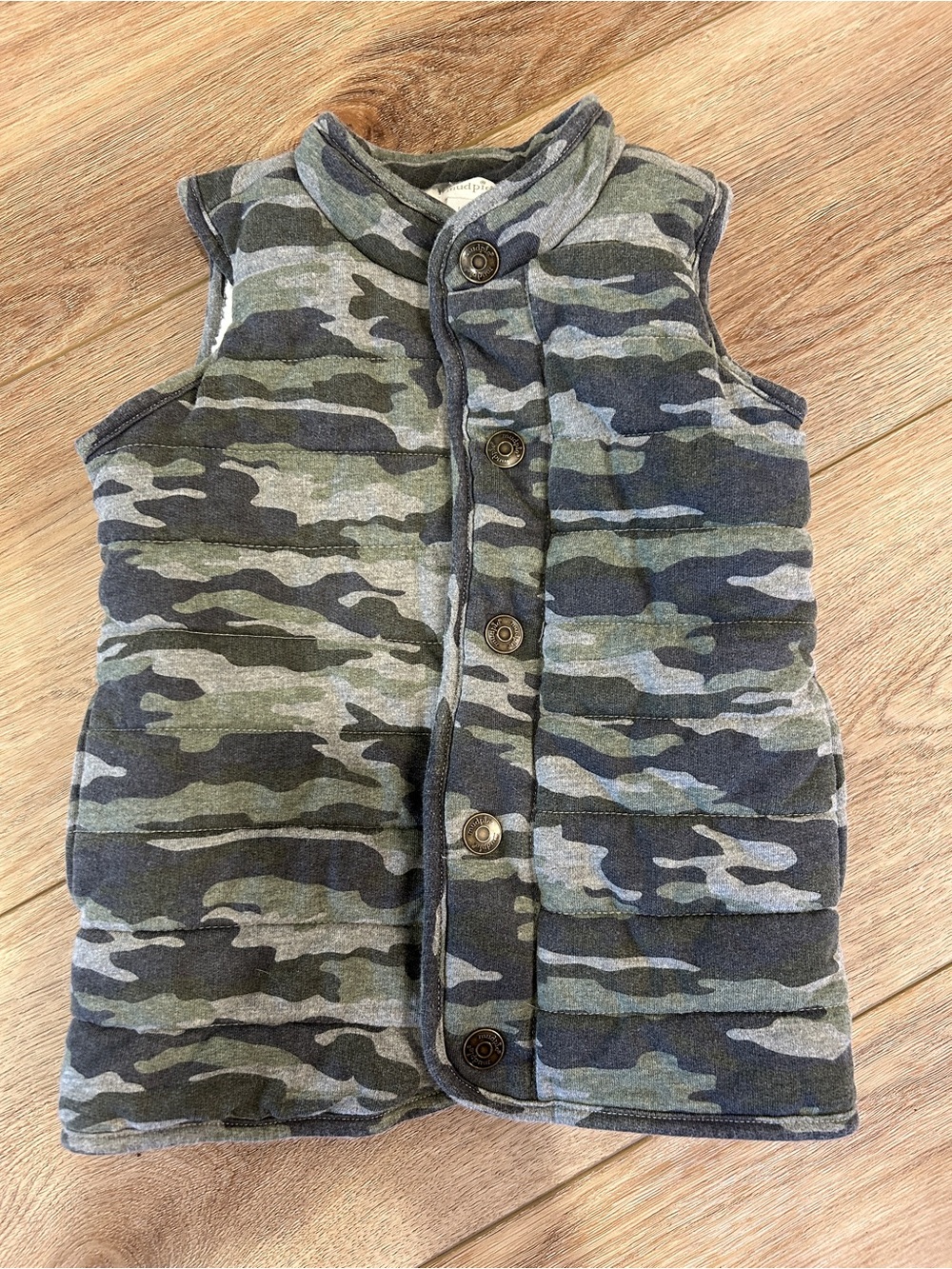 Mud Pie Camo warm Quilted Puffer Vest - Green, Gray shearling cotton lining 4/5T